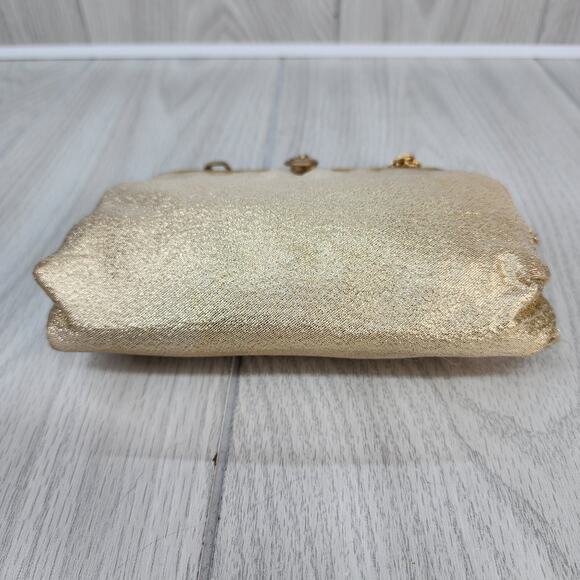 Vintage 60s 70s Gold Lame Evening Clutch Purse 6" Chain Strap Sparkly Holiday - Picture 9 of 16